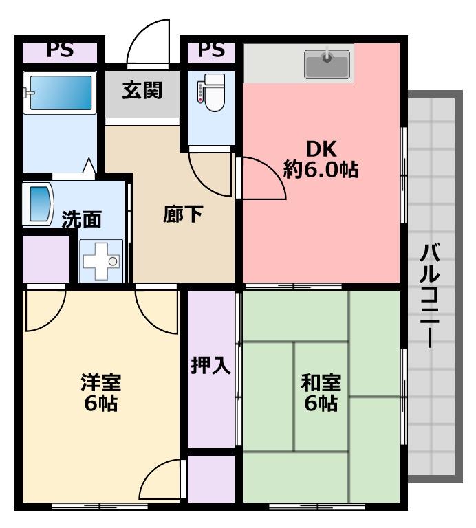 マンションOMOYA(2DK/4階)の間取り写真