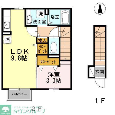 セイ・フィオーレB(1LDK/2階)の間取り写真