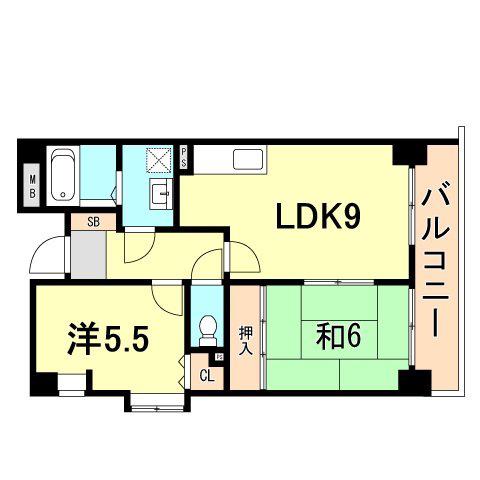 エクラシア鷹取駅前(2LDK/2階)の間取り写真