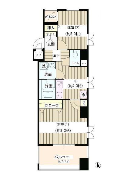 ドゥメゾン戸田(2K/5階)の間取り写真
