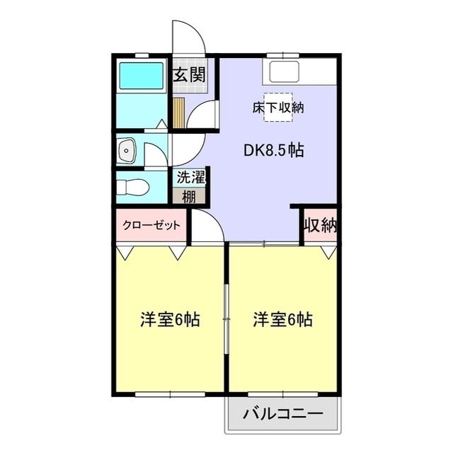 クレストI C棟(2DK/1階)の間取り写真
