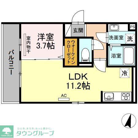 D-ROOM別府(1LDK/3階)の間取り写真