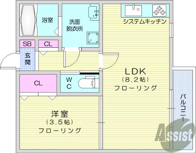 フォレシティ南仙台(1LDK/2階)の間取り写真