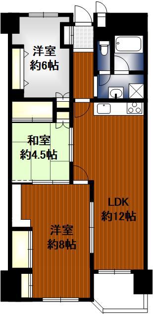 鴫野コーポ4号棟(3LDK/9階)の間取り写真