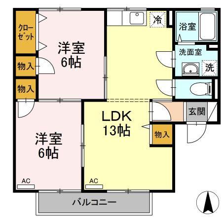 グランシャトーB(2LDK/2階)の間取り写真