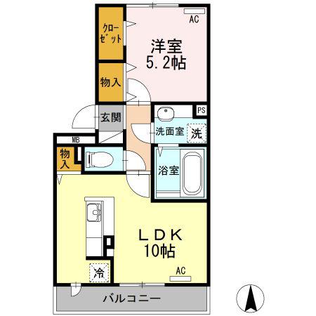 アンフルーヴ平田(1LDK/2階)の間取り写真