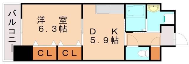 グランドツイン黒崎(1DK/14階)の間取り写真