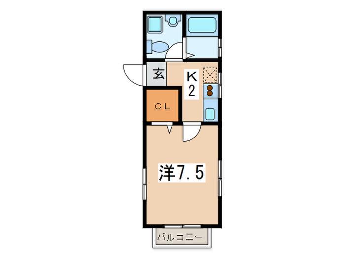 ディアコートII(1K/2階)の間取り写真