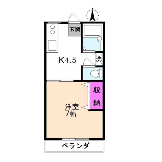 ヴァンヴェール元町(1K/2階)の間取り写真