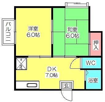 ファーストイン パレスハウス(2DK/2階)の間取り写真