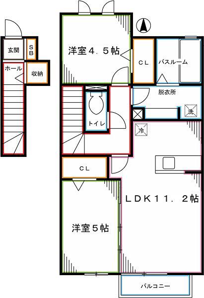CAPE KANEKO A棟(2LDK/2階)の間取り写真