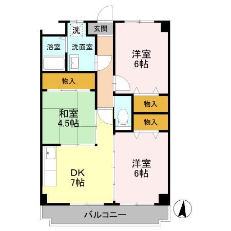 アメニティ三原(3DK/1階)の間取り写真