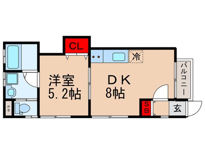 ヒルズ文蔵(1DK/1階)の間取り写真