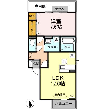 MS弐番館(1LDK/1階)の間取り写真