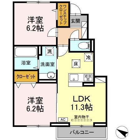 ヴェルジェB(2LDK/1階)の間取り写真