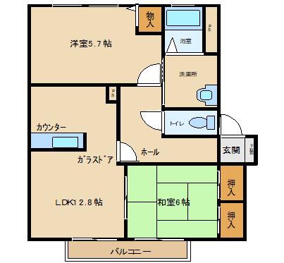 ファミールC棟(2LDK/2階)の間取り写真