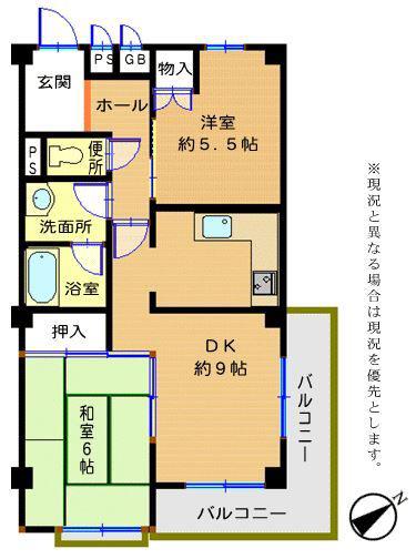 セントラル向陽台(2DK/3階)の間取り写真