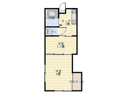 フラワーハイツ(2DK/1階)の間取り写真