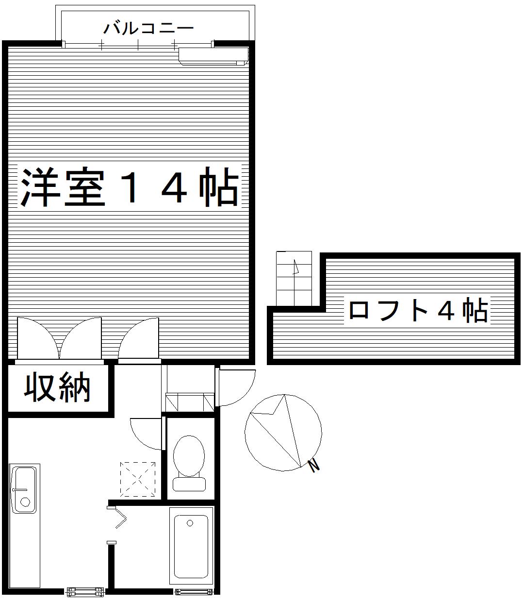 ユニオンIIAB(1DK/2階)の間取り写真