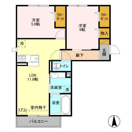 ルピナスヴィラA(2LDK/2階)の間取り写真