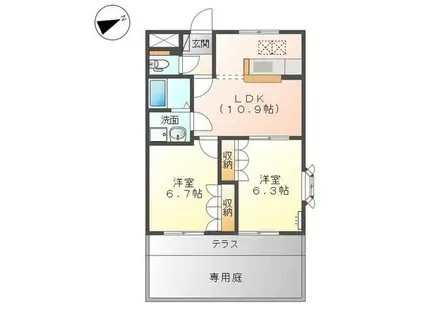 ブルトゥム(2LDK/1階)の間取り写真