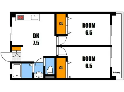 BLUE HILLS(2DK/2階)の間取り写真