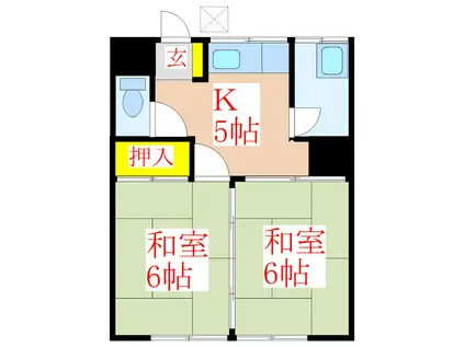 富士荘 B棟(2K/1階)の間取り写真