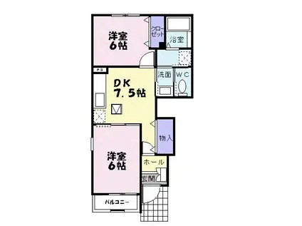 ウエスト(2DK/1階)の間取り写真