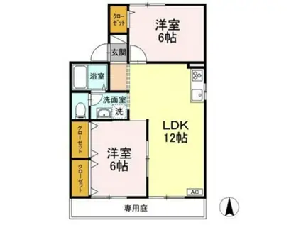 プリオールエフB棟(2LDK/1階)の間取り写真