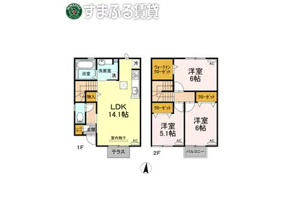 ハイツ春咲 北館(3LDK/1階)の間取り写真