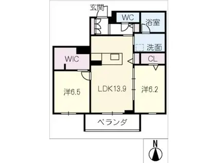 レフィシア犬山(2LDK/3階)の間取り写真