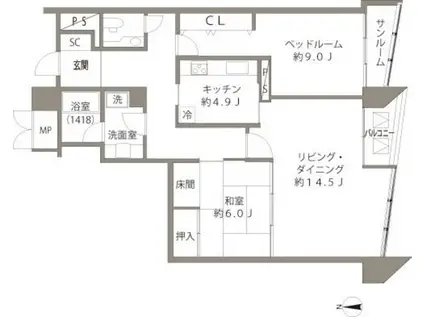 SHIBAURACRYSTAL 品川レジデンス 芝浦クリスタル(2LDK/17階)の間取り写真