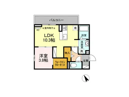 ソレイユメゾン御殿場(1LDK/3階)の間取り写真