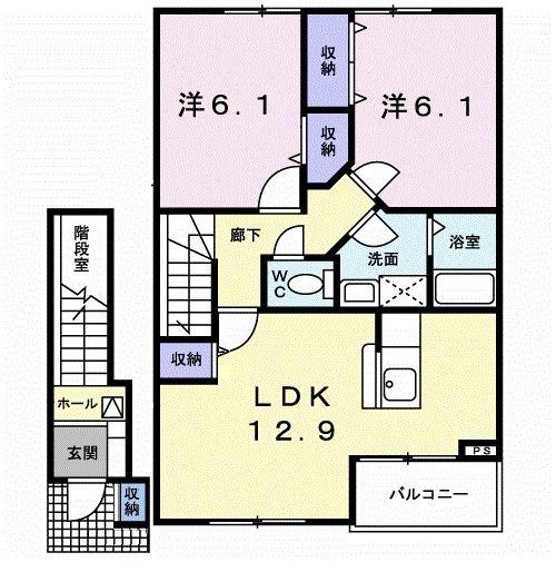 ベルフォールIIB(2LDK/2階)の間取り写真