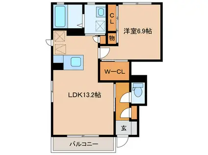 パストラルII(1LDK/1階)の間取り写真