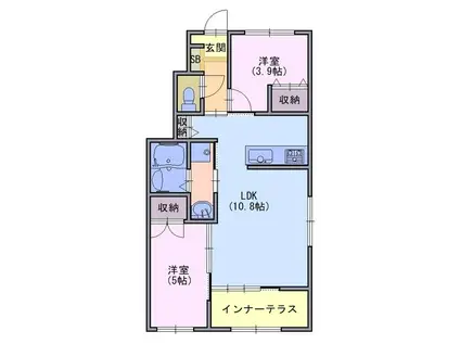 ディモーラ山崎(2LDK/1階)の間取り写真