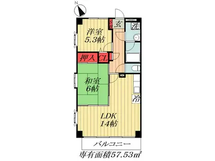 ヒロチサト(2LDK/2階)の間取り写真