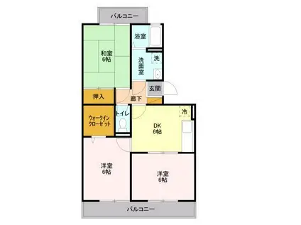 ランドウィン五番館(3DK/1階)の間取り写真