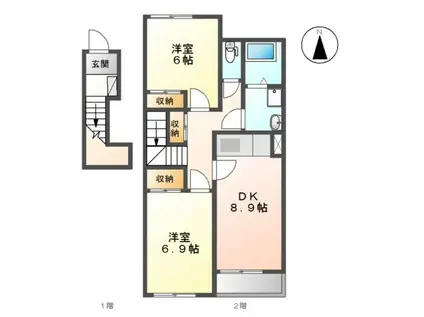 プランドール西原(2DK/2階)の間取り写真