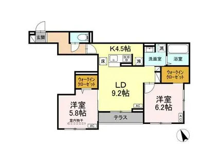 DーROOM銀杏町II(2LDK/1階)の間取り写真