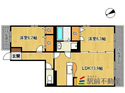 プライムコート大野城II(2LDK/3階)の間取り写真