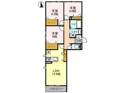 シャーメゾン茜(3LDK/2階)の間取り写真