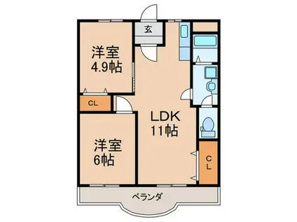 レジデンス松栄1(2LDK/7階)の間取り写真