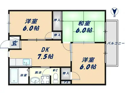 ヴェルディーハイツ(3DK/2階)の間取り写真