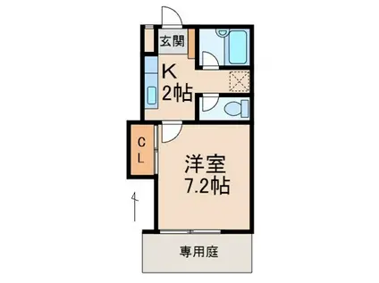 グリーンフル湯川(1K/1階)の間取り写真