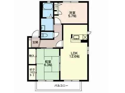 ディアコートA棟(2LDK/1階)の間取り写真