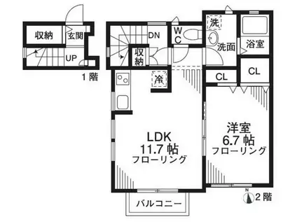 デザインコート代沢(1LDK/2階)の間取り写真
