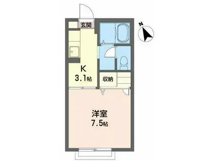 鈴美ハイツII(1K/1階)の間取り写真