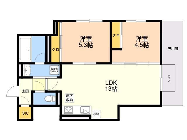 D-ROOM伊賀駅東(2LDK/1階)の間取り写真