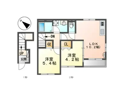 プティ・ボヌールIII(2LDK/2階)の間取り写真